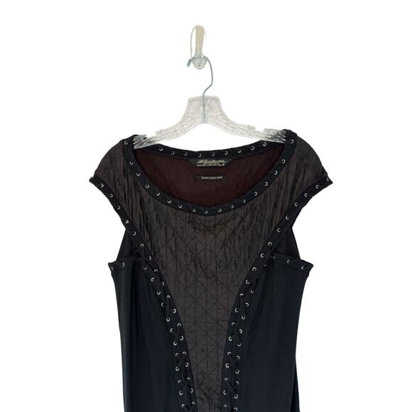 All Saints Spitafields Black Fairy Grunge Quilted Whipstitch Shirt Dress Size 8 - Picture 3 of 9